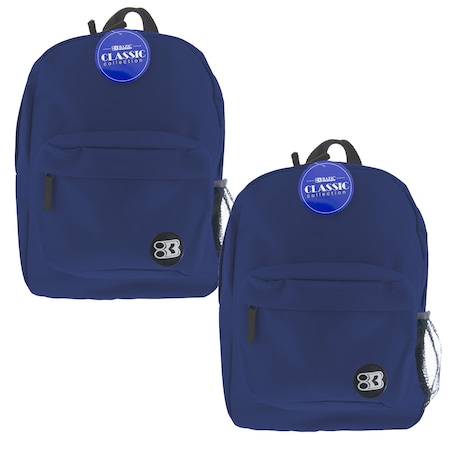 Bazic Products Classic Backpack, 17in., Navy Blue, 2PK 1060